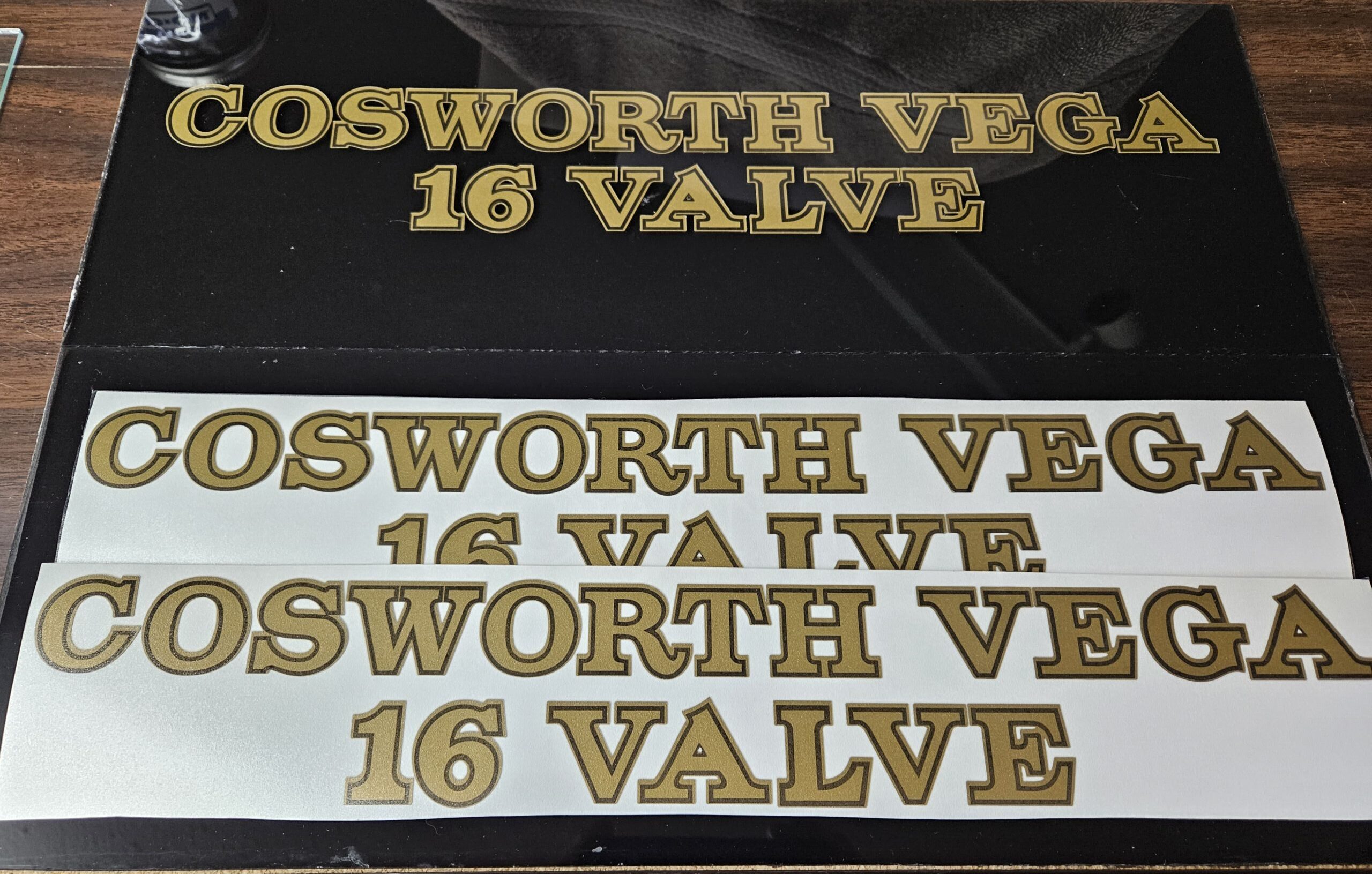 Cosworth Vega Decals (gold), Reproduction of a 1980's set (includes 2 decals)